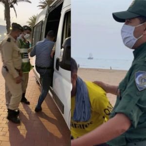 سلطات أكادير تعتقل خمسة أشخاص بكورنيش أكادير بسبب عدم إرتداء الكمامة